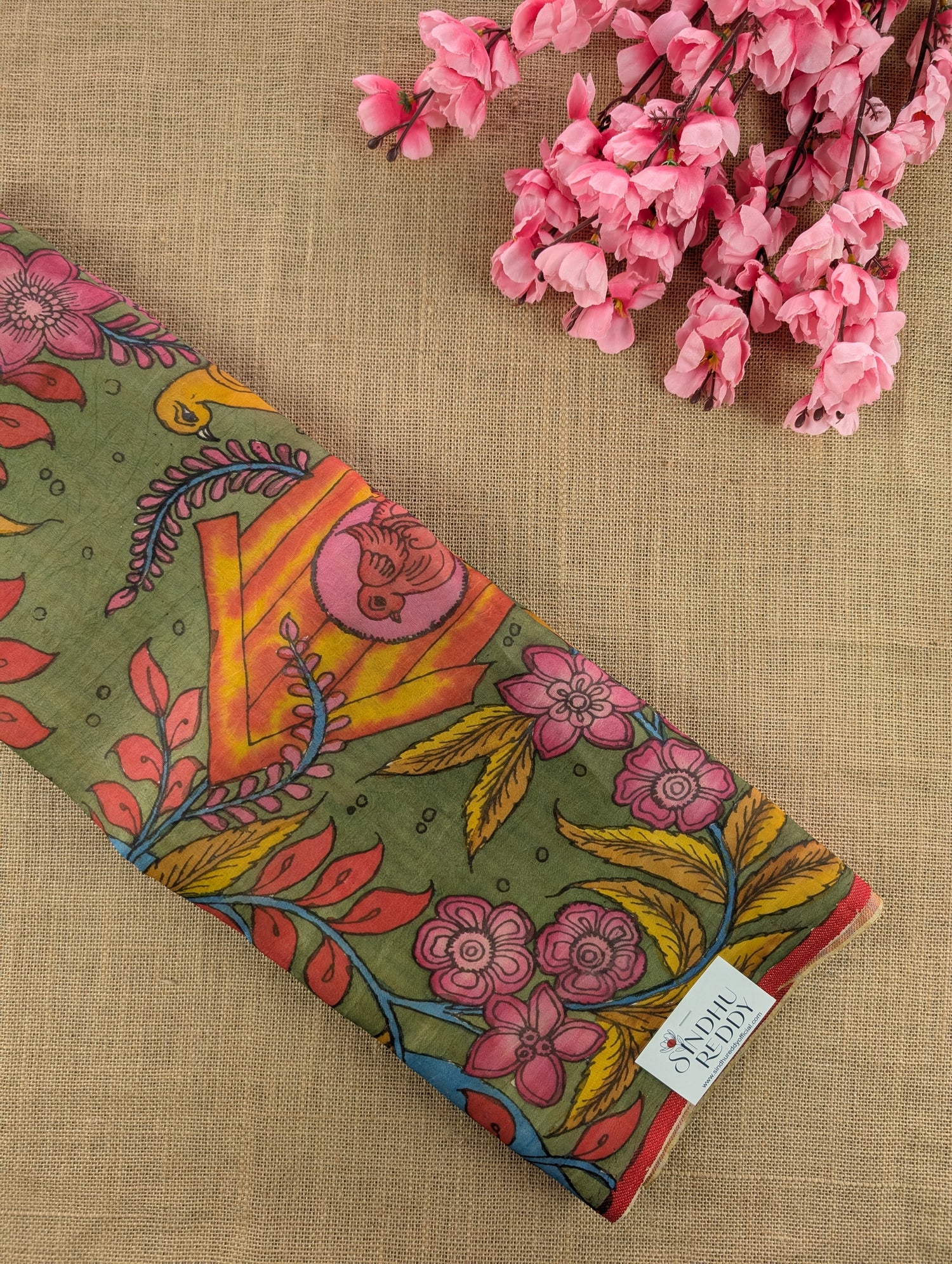 Organza X Pen Kalamkari - Olive Green