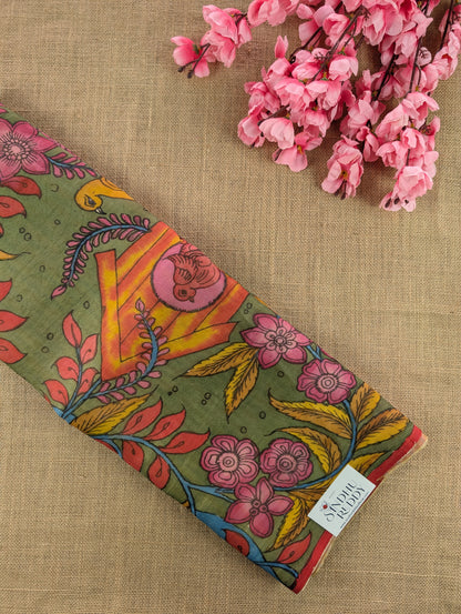 Organza X Pen Kalamkari - Olive Green