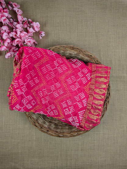Pure Mysore Silk Crepe X Bandhani - Coral Red