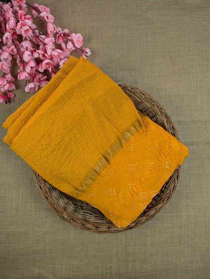 Pure Mysore Silk Crepe X Bandhani - Marigold Yellow