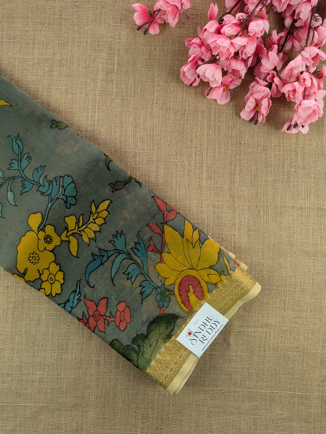 Organza X Pen Kalamkari - Dark Grey