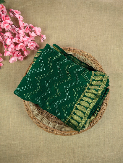 Pure Mysore Silk Crepe X Bandhani - Emerald Green