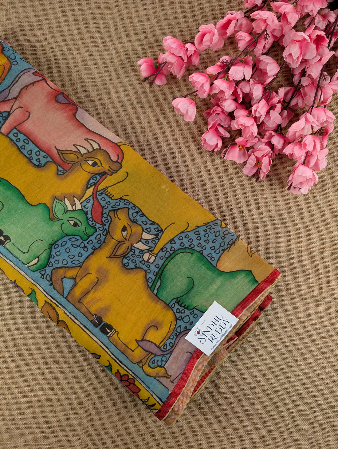 Organza X Pen Kalamkari - Reddish Orange