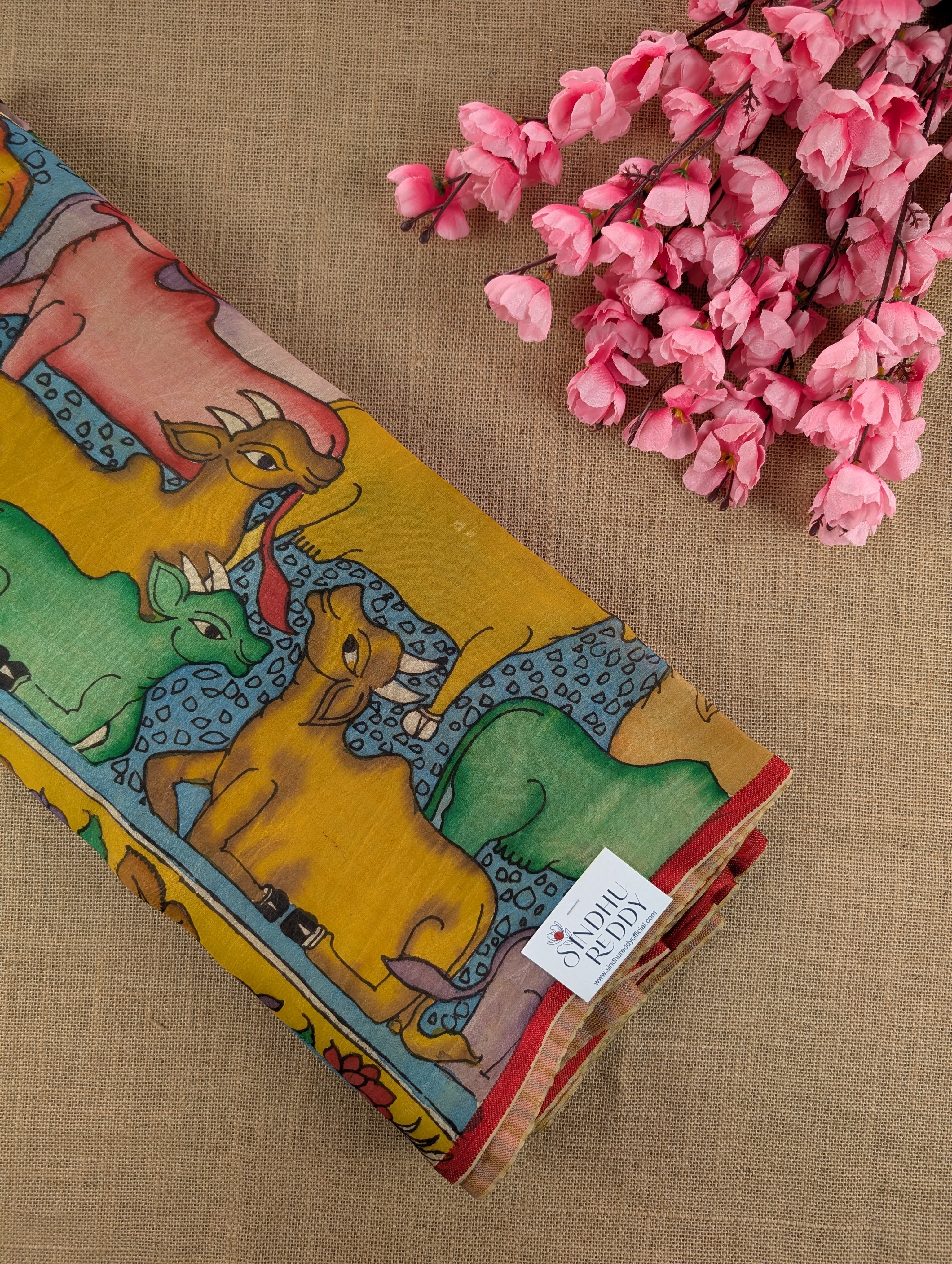 Organza X Pen Kalamkari - Reddish Orange