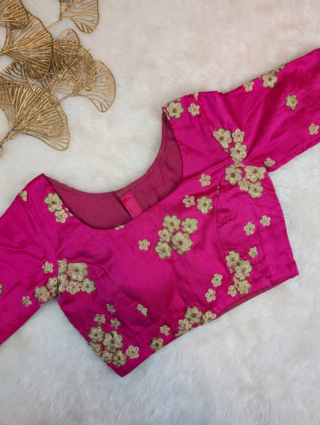Rani Pink Floral Embroidered Silk Blouse
