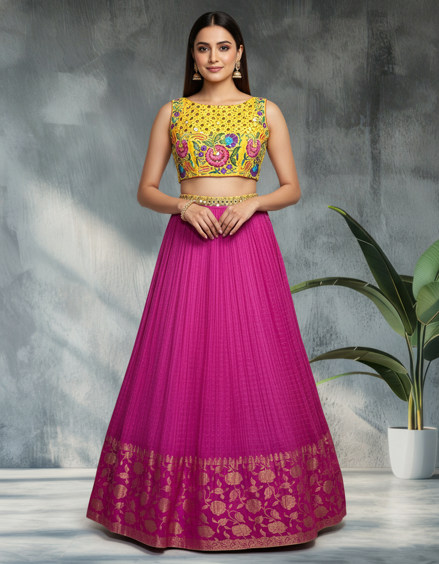 Pure Moonga Silk Skirt With Heavy Hand Embroidered Blouse