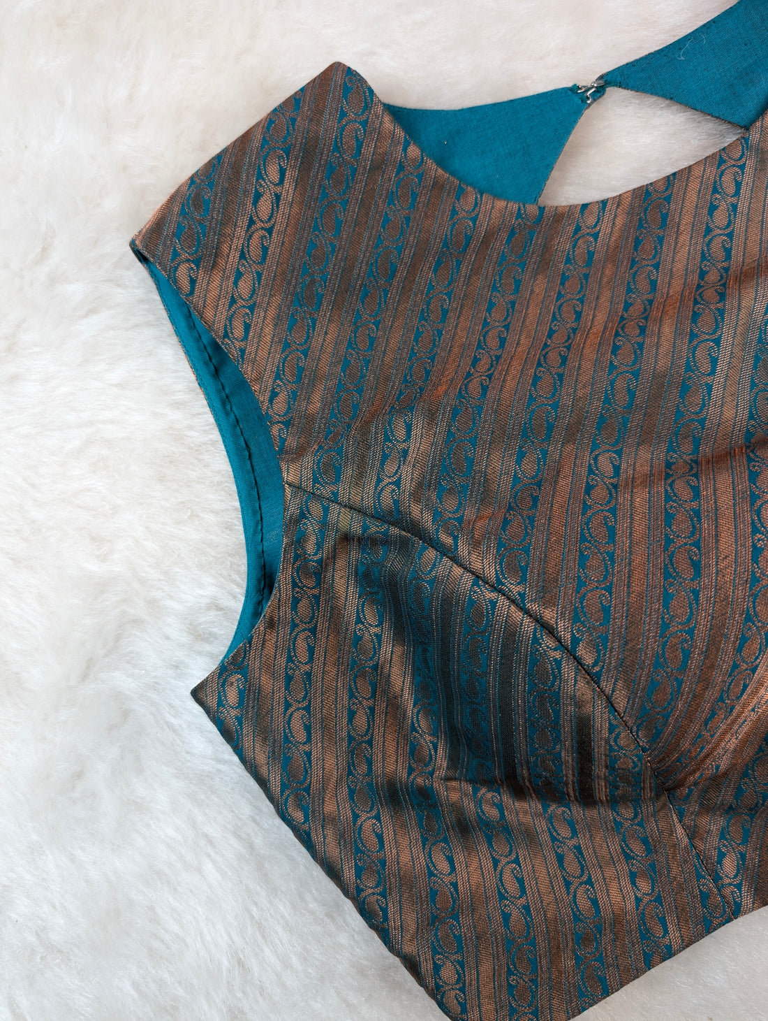Teal Blue Brocade Blouse