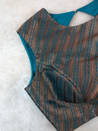 Teal Blue Brocade Blouse
