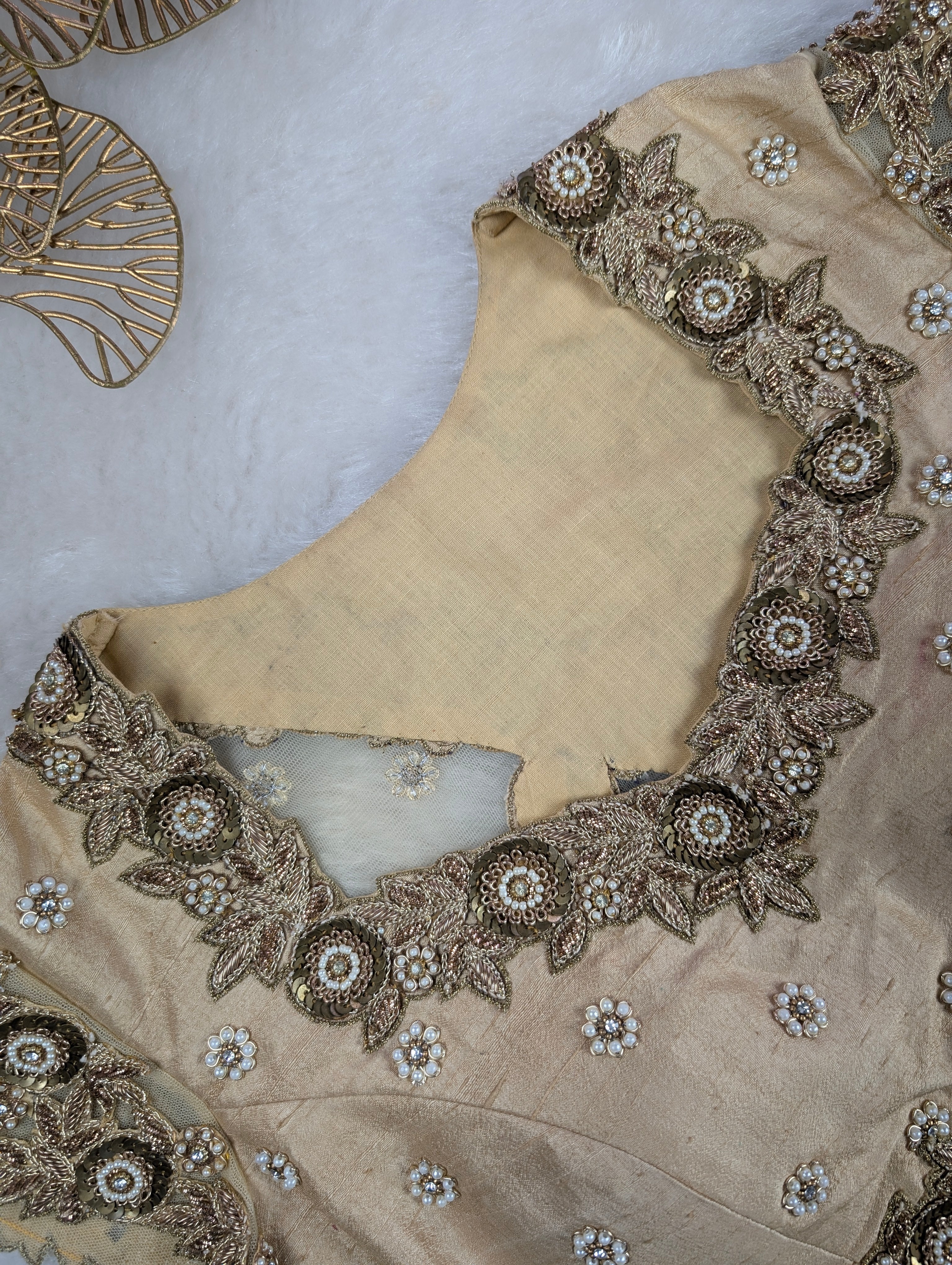 Beige Embroidered Silk Blouse with Zari Work