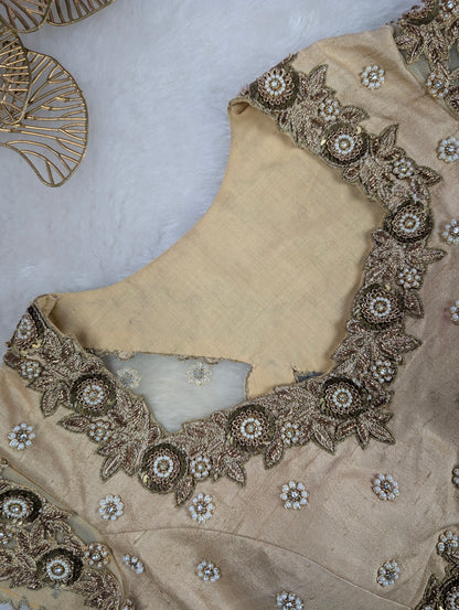 Beige Embroidered Silk Blouse with Zari Work