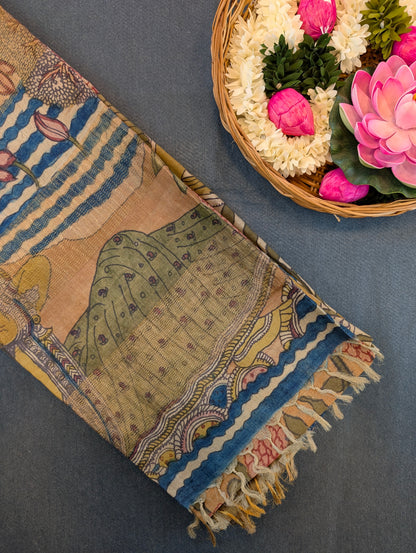 Pen Kalamkari X Pure Tussar - Soft Beige