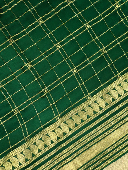Pure Mysore Silk Crepe X Bandhani - Emerald Green