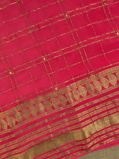 Pure Mysore Silk Crepe X Bandhani - Coral Red