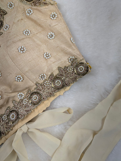 Beige Embroidered Silk Blouse with Zari Work
