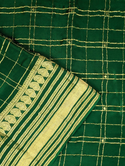 Pure Mysore Silk Crepe X Bandhani - Emerald Green