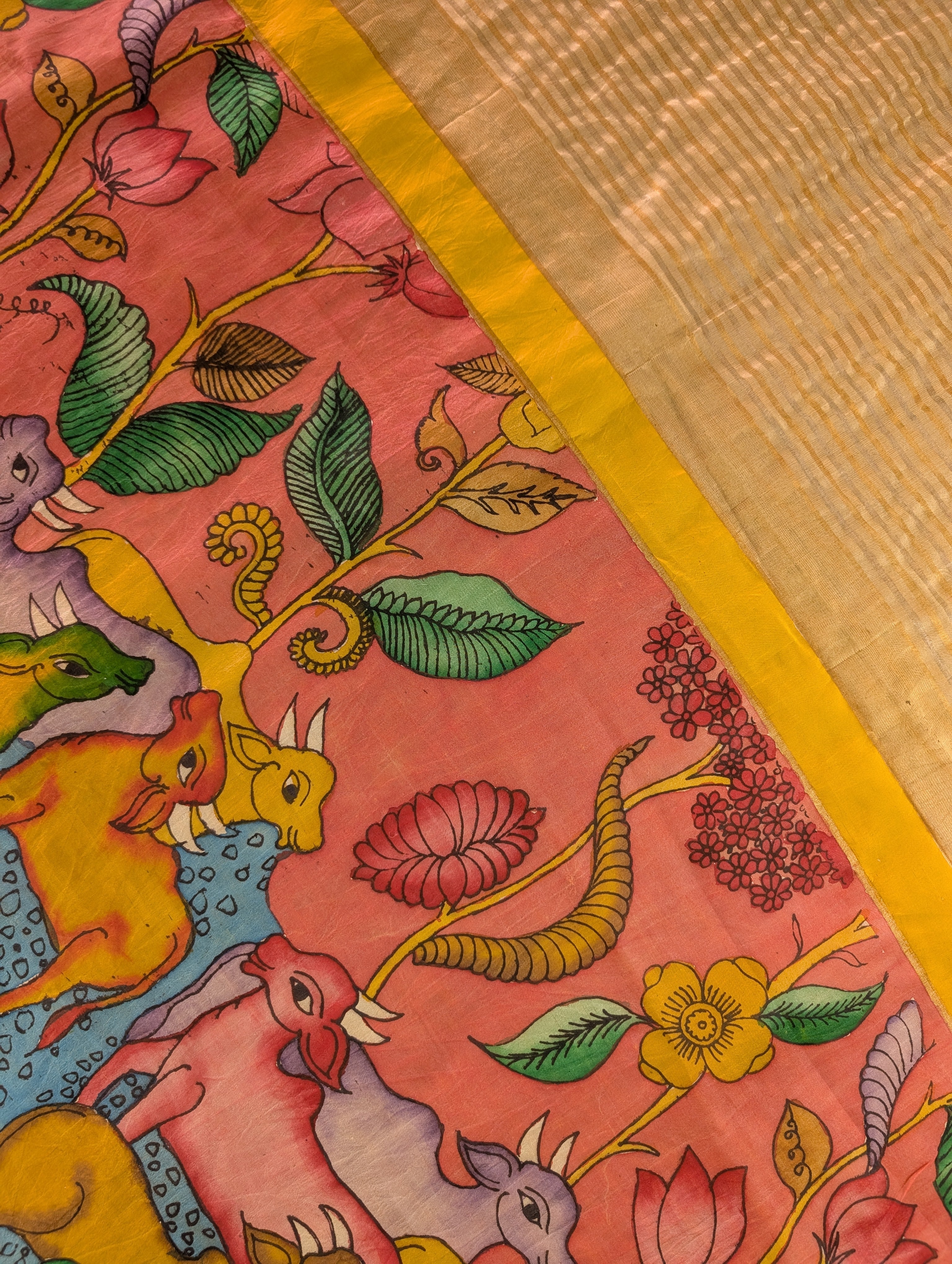 Organza X Pen Kalamkari - Reddish Orange