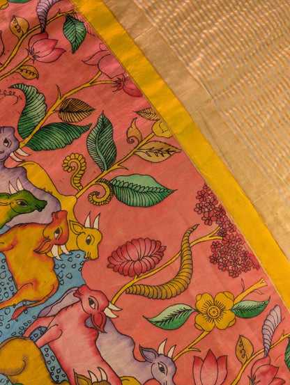 Organza X Pen Kalamkari - Reddish Orange