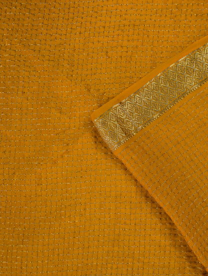 Pure Mysore Silk Crepe X Bandhani - Marigold Yellow