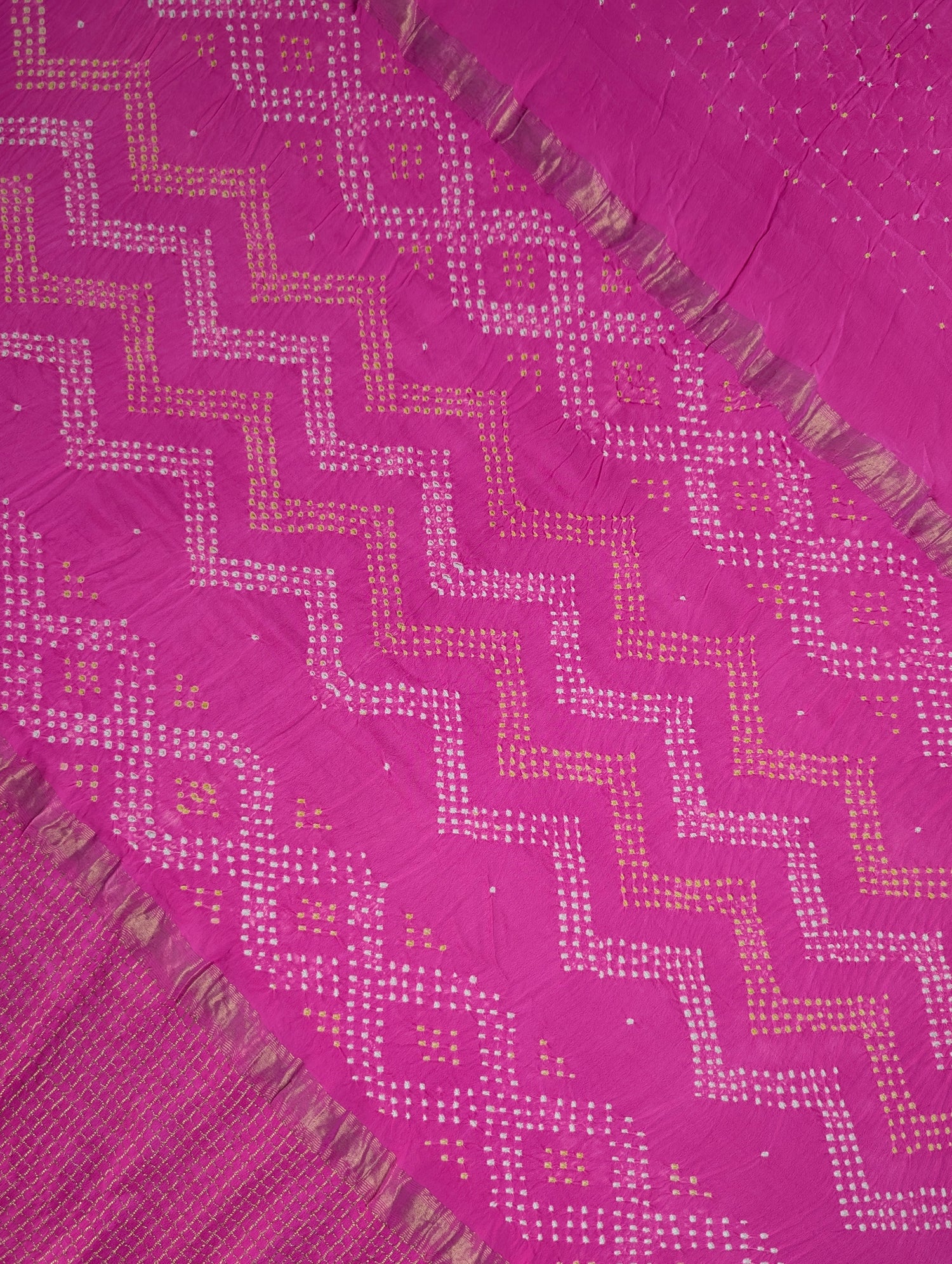 Pure Mysore Silk Crepe X Bandhani - Rani Pink