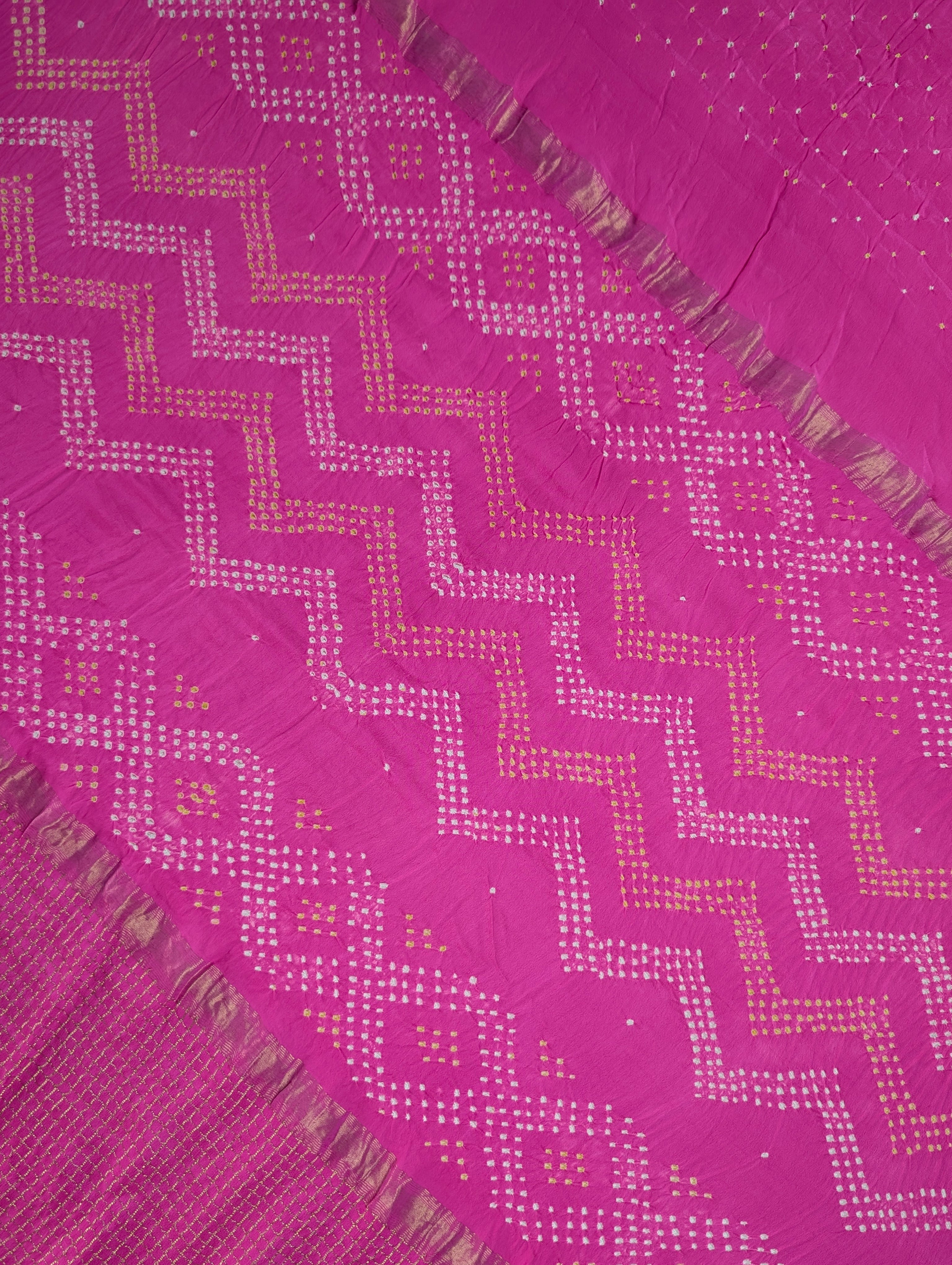 Pure Mysore Silk Crepe X Bandhani - Rani Pink