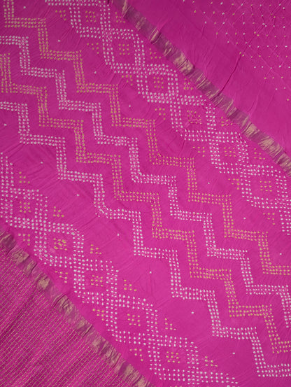 Pure Mysore Silk Crepe X Bandhani - Rani Pink
