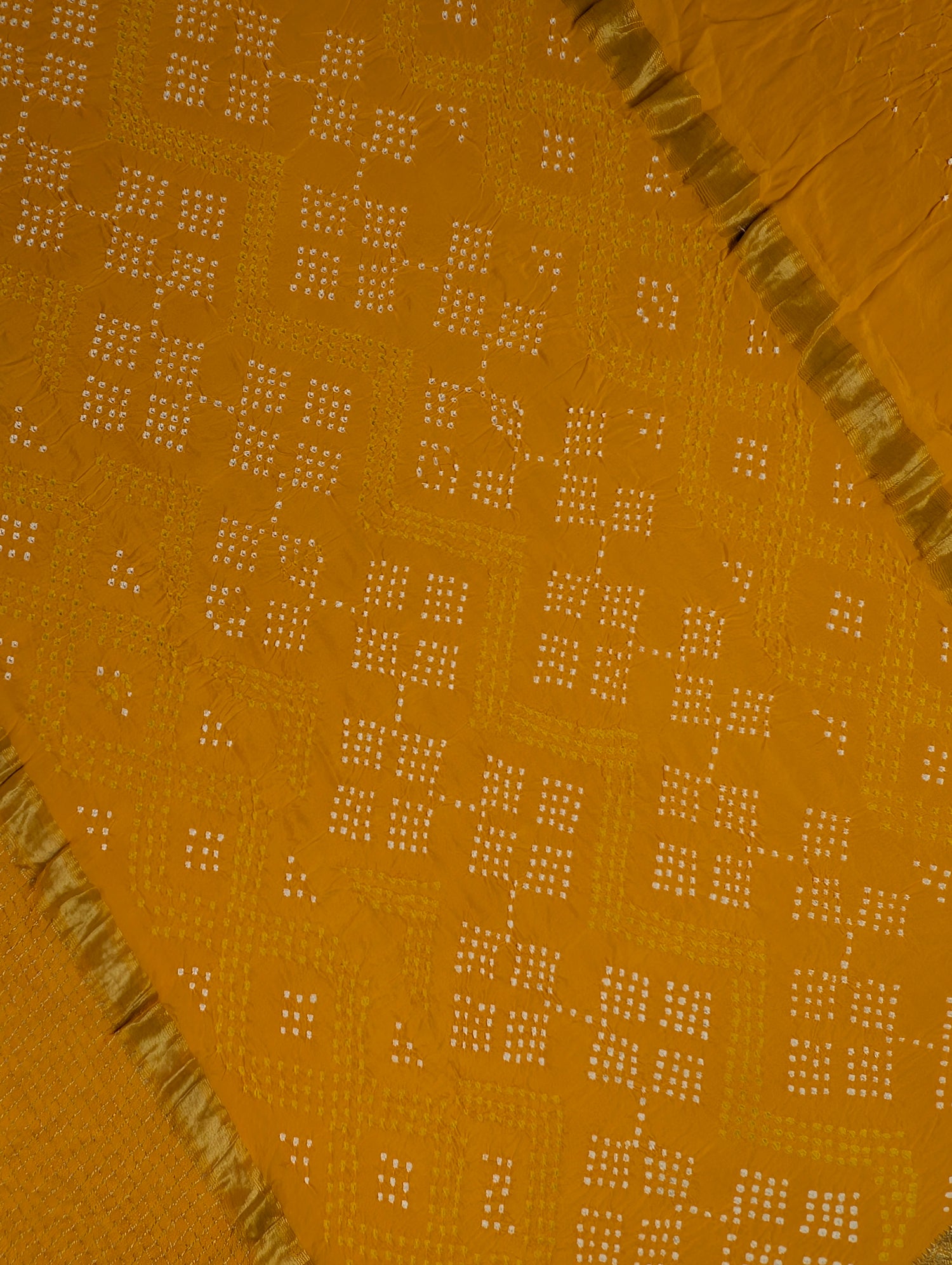 Pure Mysore Silk Crepe X Bandhani - Marigold Yellow
