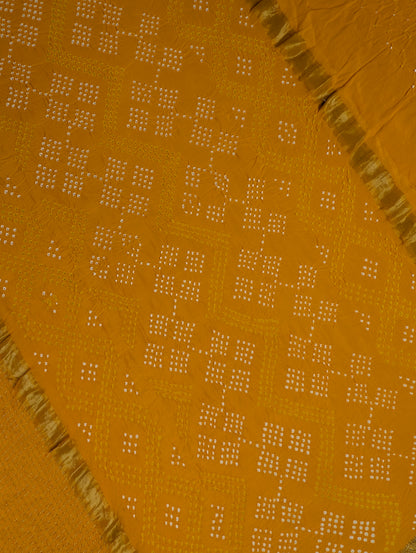 Pure Mysore Silk Crepe X Bandhani - Marigold Yellow