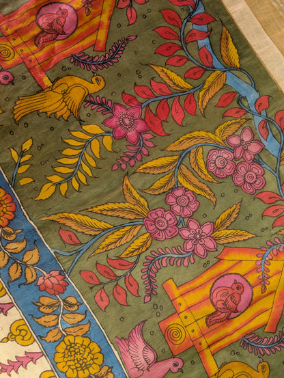 Organza X Pen Kalamkari - Olive Green