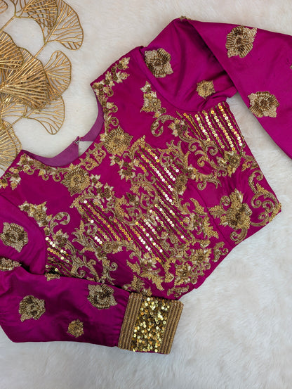 Magenta Heavy Embroidered Full Sleeve Blouse