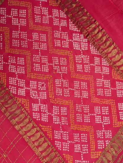 Pure Mysore Silk Crepe X Bandhani - Coral Red