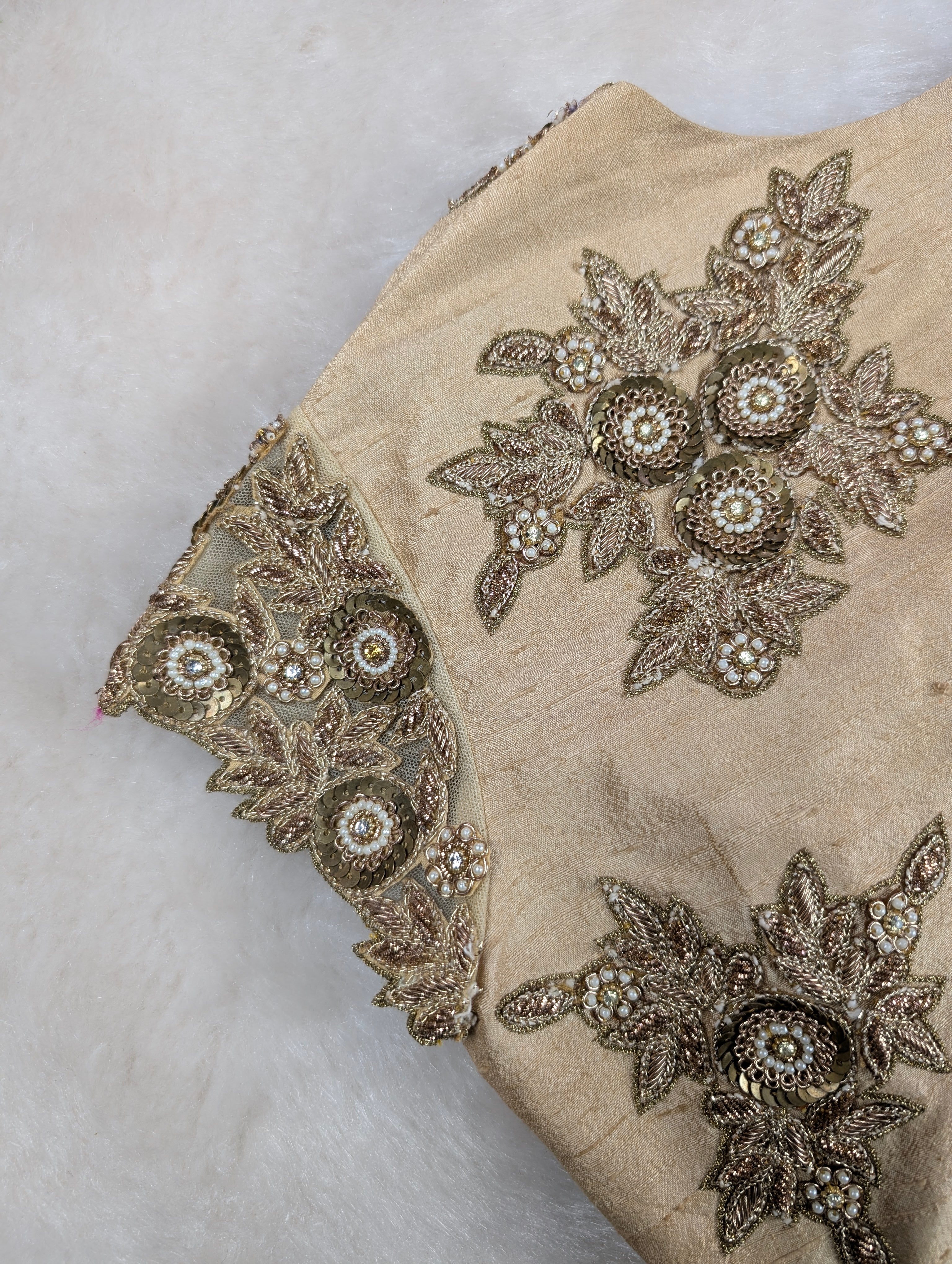 Beige Embroidered Silk Blouse with Zari Work