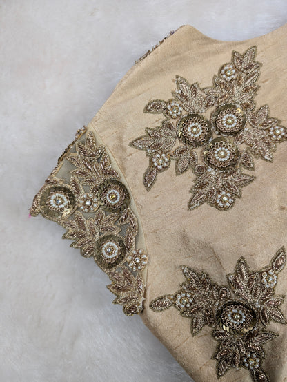 Beige Embroidered Silk Blouse with Zari Work