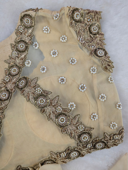 Beige Embroidered Silk Blouse with Zari Work