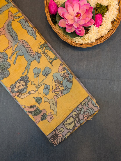 Pen Kalamkari X Pure Tussar - Antique Gold