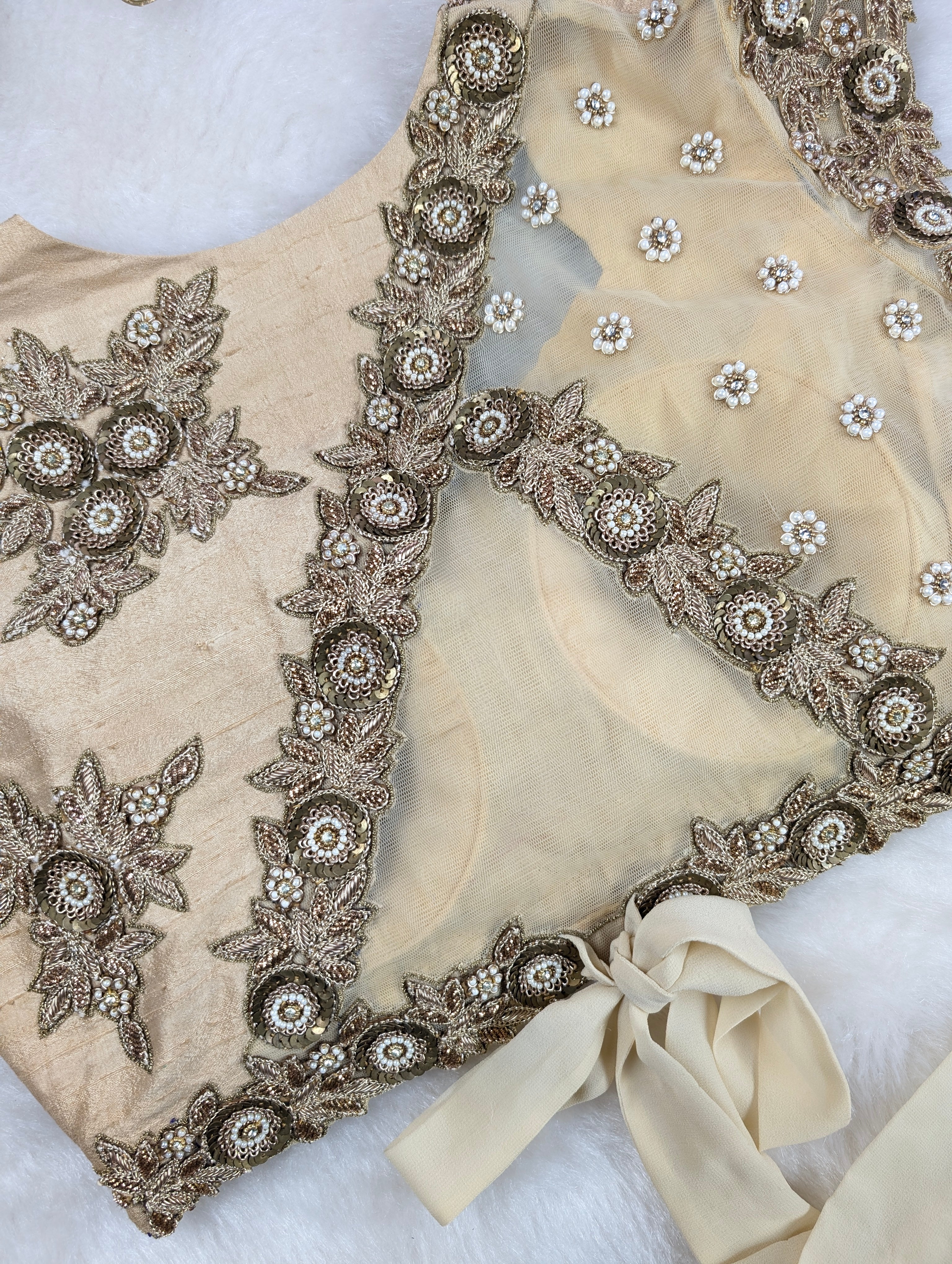 Beige Embroidered Silk Blouse with Zari Work