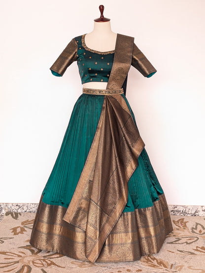 Teal Green Pre Draped Lehanga Set