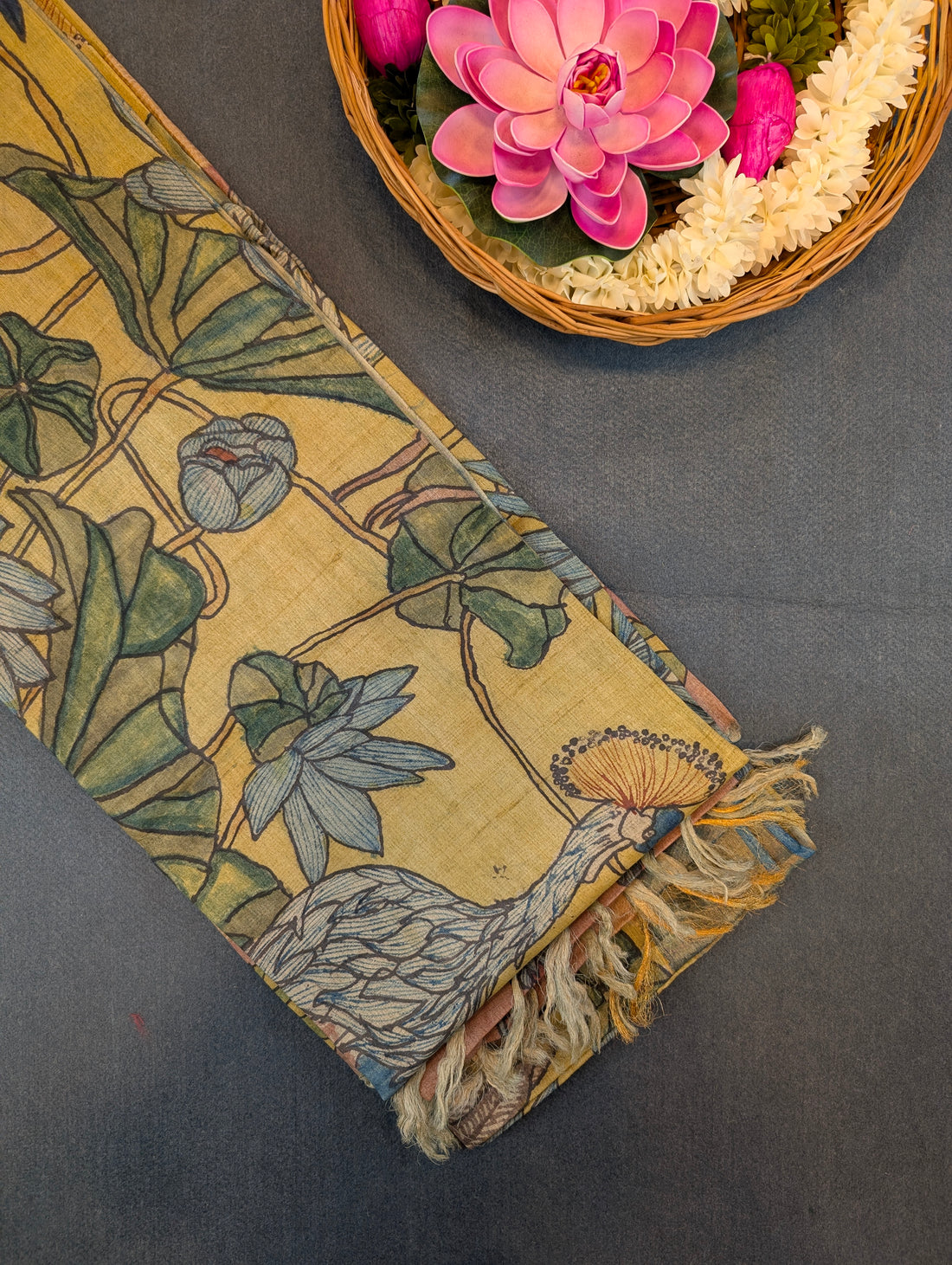 Pen Kalamkari X Pure Tussar - Mustard Yellow