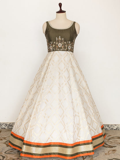 Ivory Olive Anarkali