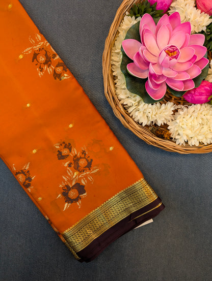 Pure Mysore Silk Crepe - Burnt Orange with Brown