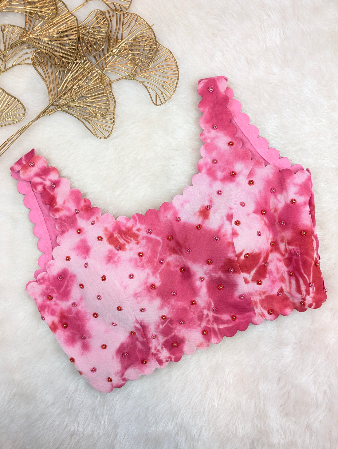 Tie-Dye Pink Sleeveless Blouse with Beaded Embellishments