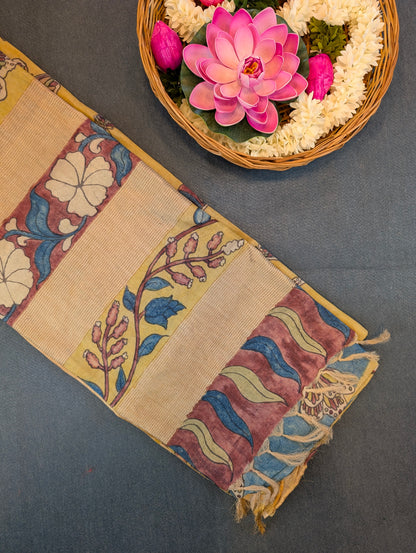 Pure Tussar Silk X Pen Kalamkari - Golden Mustard
