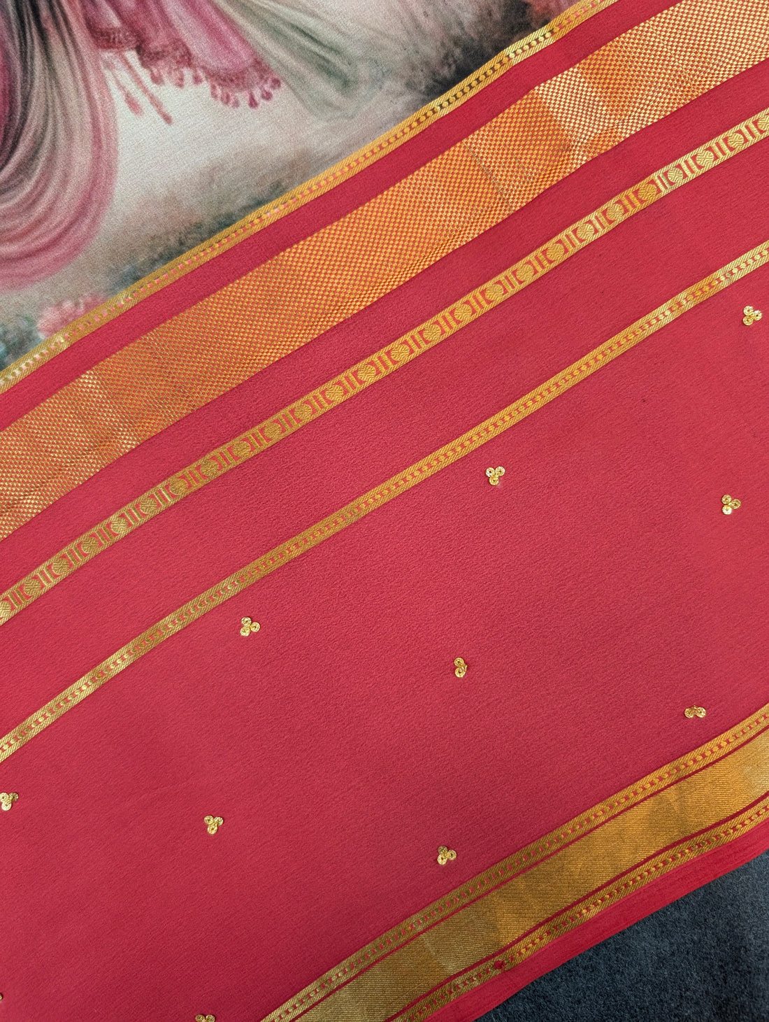 Pure Mysore Silk Crepe - Divine Radha Krishna Printed Saree