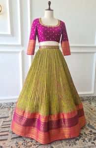 Green & Pink Kalamkari Printed Lehanga Set