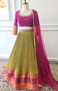 Green & Pink Kalamkari Printed Lehanga Set