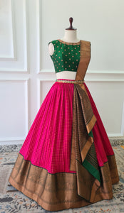 Sale1036 - Green & Pink Pre-Draped Lehanga Set