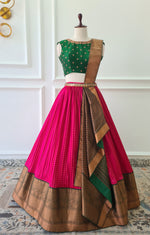 Load image into Gallery viewer, Green &amp; Pink Pre-Draped Lehanga Set
