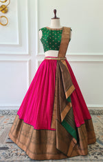 Load image into Gallery viewer, Sale1036 - Green &amp; Pink Pre-Draped Lehanga Set
