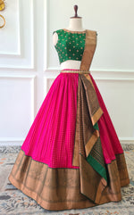 Load image into Gallery viewer, Sale1036 - Green &amp; Pink Pre-Draped Lehanga Set
