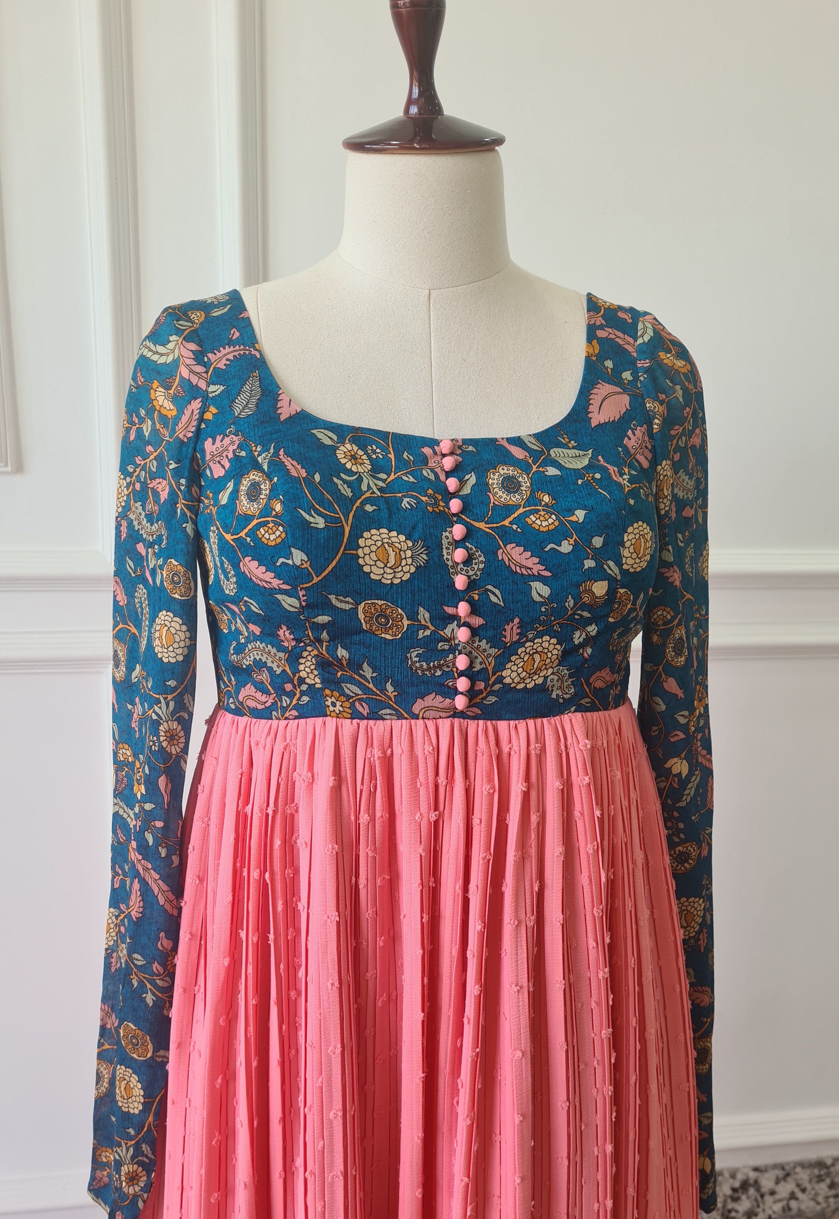 Sale1042 - Blue & Baby Pink Floral Dress