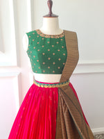 Load image into Gallery viewer, Fuchsia Pink &amp; Green Pre-Draped Lehanga Set
